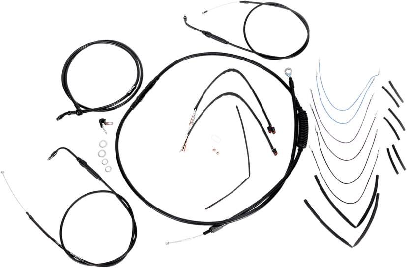 BURLY BRAND 0610-0755 Complete Black Vinyl Handlebar Cable/Line Kit for Ape Hangers - 14" - '11-'15 FLS