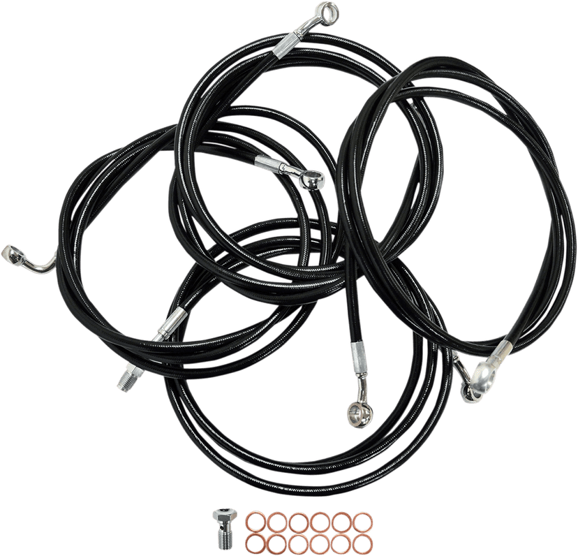 LA CHOPPERS 0610-0773 Standard Black Vinyl Handlebar Cable/Brake Line Kit - 12"-14" Ape Hangers - '14-'16 FLH