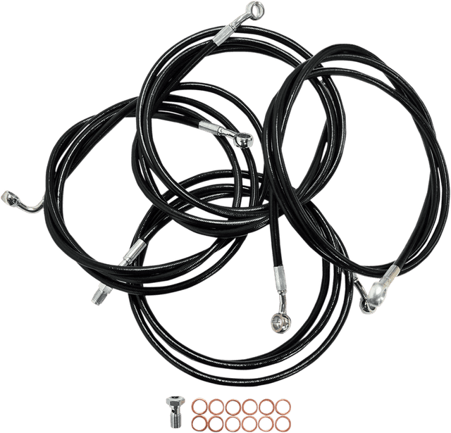LA CHOPPERS 0610-0777 Standard Black Vinyl Handlebar Cable/Brake Line Kit - 18"-20" Ape Hangers - '14-'16 FLH
