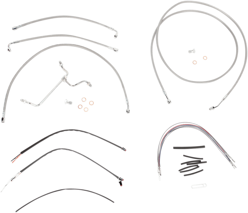 BURLY BRAND 0610-0820 Complete Stainless Braided Handlebar Cable/Brake Line Kit - 15" Ape Hangers - '14-'16 FLH — image 1 of 2