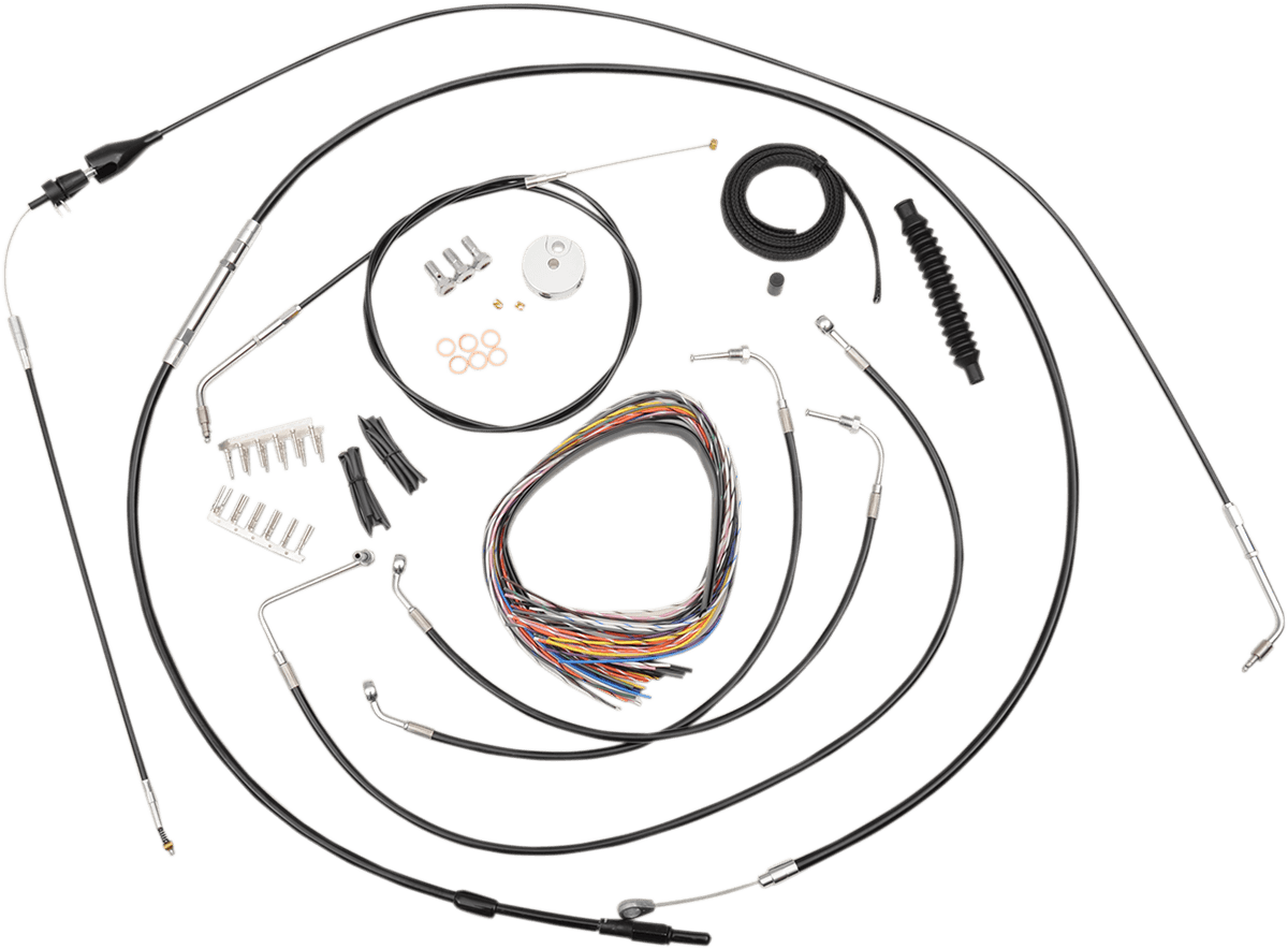 LA CHOPPERS 0610-1155 Complete Black Vinyl Braided Handlebar Cable/Brake Line Kit - 12"-14" Handlebars - '07 FLH