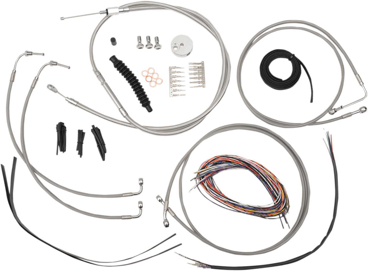 LA CHOPPERS 0610-1236 Complete Stainless Braided Handlebar Cable/Brake Line Kit - Mini Handlebars - '08-'13 FLH