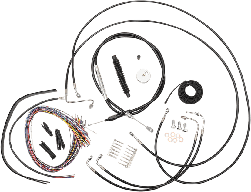 LA CHOPPERS 0610-1237 Complete Black Vinyl Braided Handlebar Cable/Brake Line Kit - Mini Handlebars - '08-'13 FLH
