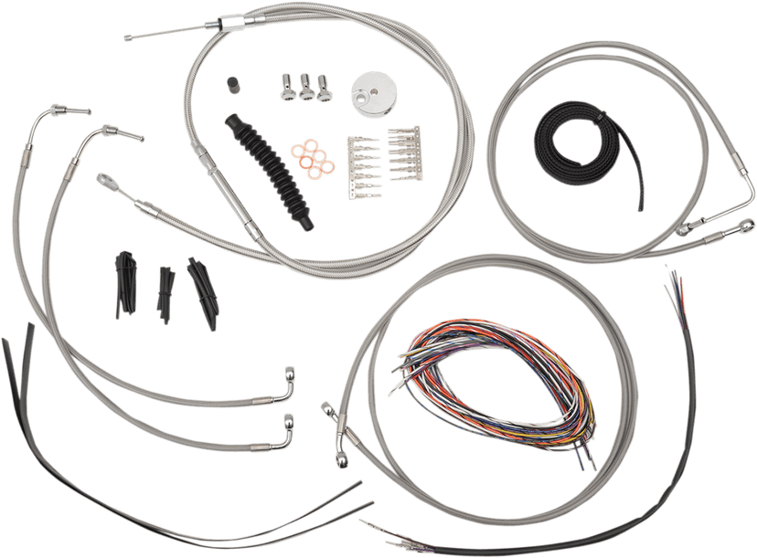 LA CHOPPERS 0610-1240 Complete Stainless Braided Handlebar Cable/Brake Line Kit - 15"-17" Handlebars - '08-'13 FLH