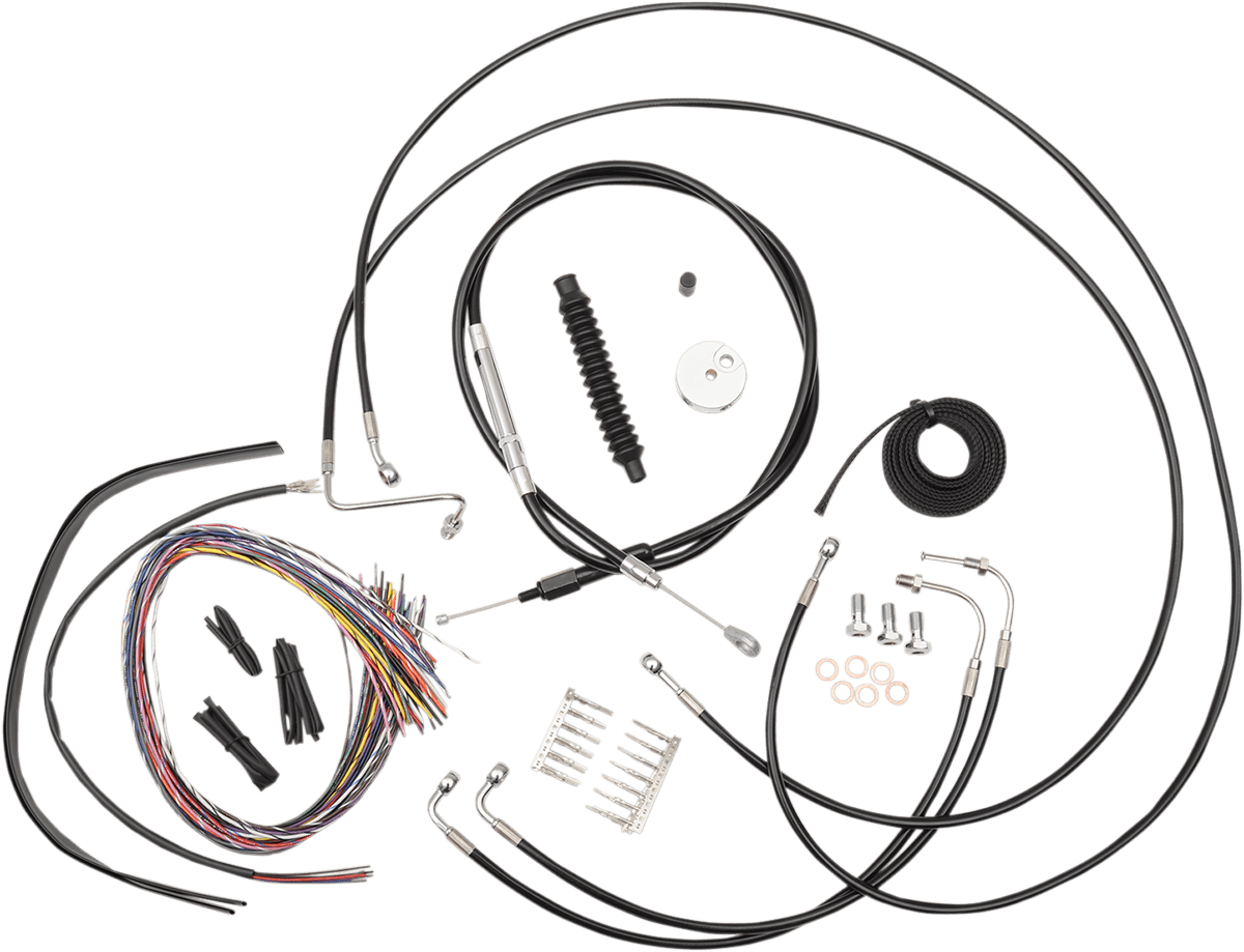 LA CHOPPERS 0610-1243 Complete Black Vinyl Braided Handlebar Cable/Brake Line Kit - 18"-20" Handlebars - '08-'13 FLH