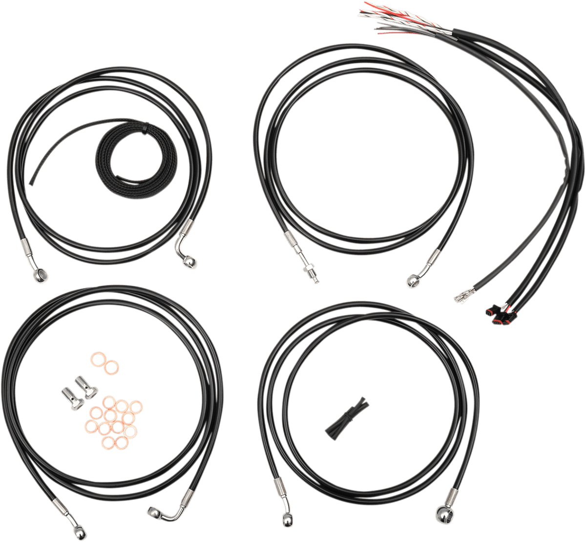 LA CHOPPERS 0610-1251 Complete Black Vinyl Braided Handlebar Cable/Brake Line Kit - 12"-14" Handlebars - '14-'15 FLH