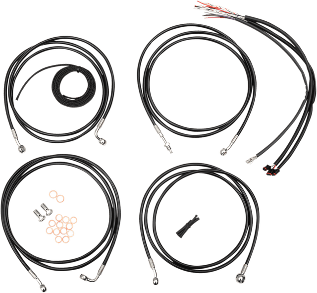 LA CHOPPERS 0610-1251 Complete Black Vinyl Braided Handlebar Cable/Brake Line Kit - 12"-14" Handlebars - '14-'15 FLH