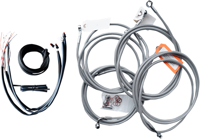 LA CHOPPERS 0610-1252 Complete Stainless Braided Handlebar Cable/Brake Line Kit - 15"-17" Handlebars - '14-'15 FL