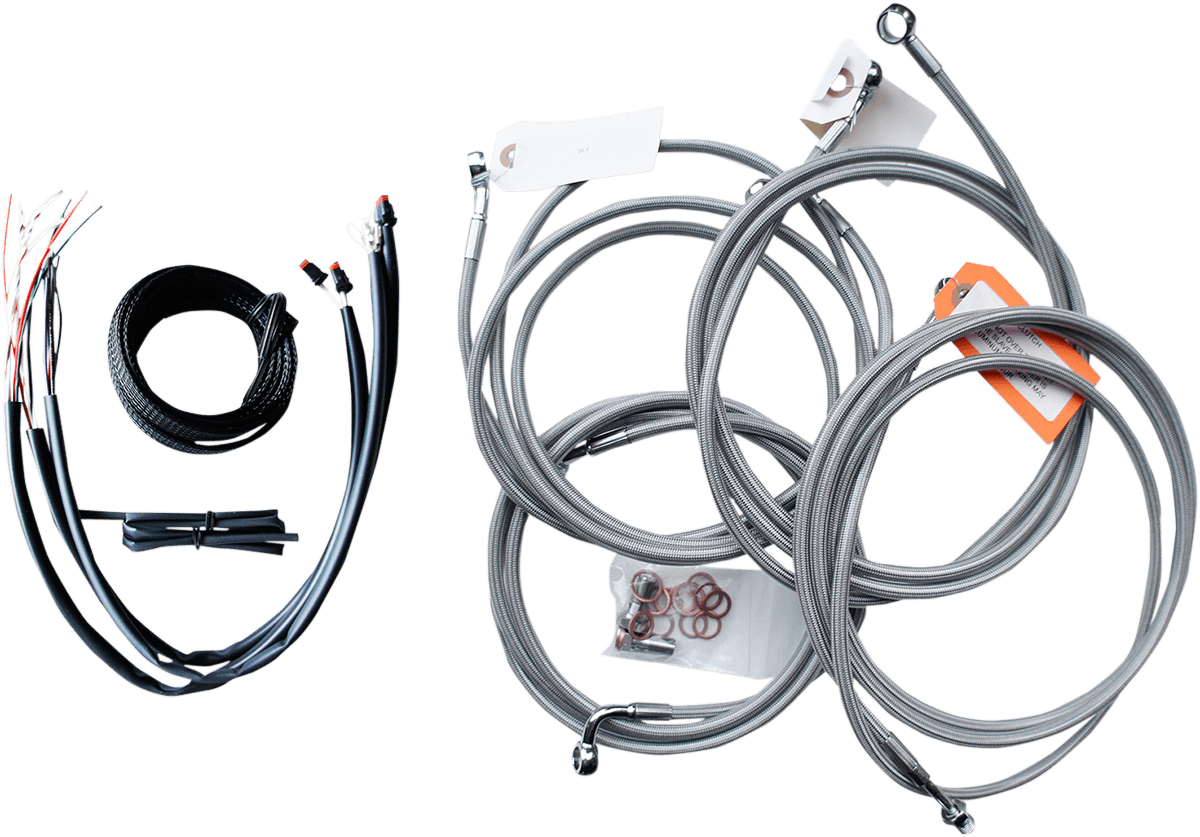 LA CHOPPERS 0610-1254 Complete Stainless Braided Handlebar Cable/Brake Line Kit - 18"-20" Handlebars - '14-'15 FL