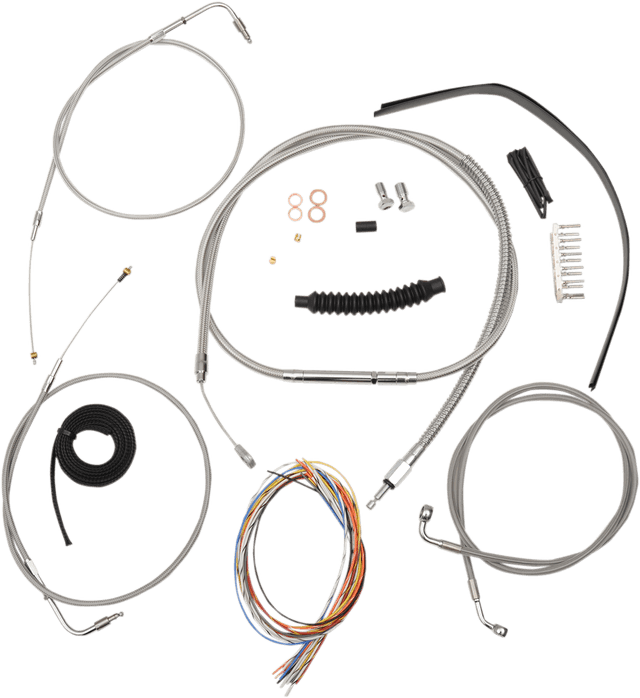 LA CHOPPERS 0610-1288 Complete Stainless Braided Handlebar Cable/Brake Line Kit - 15"-17" Handlebars - '07-'10 Softail