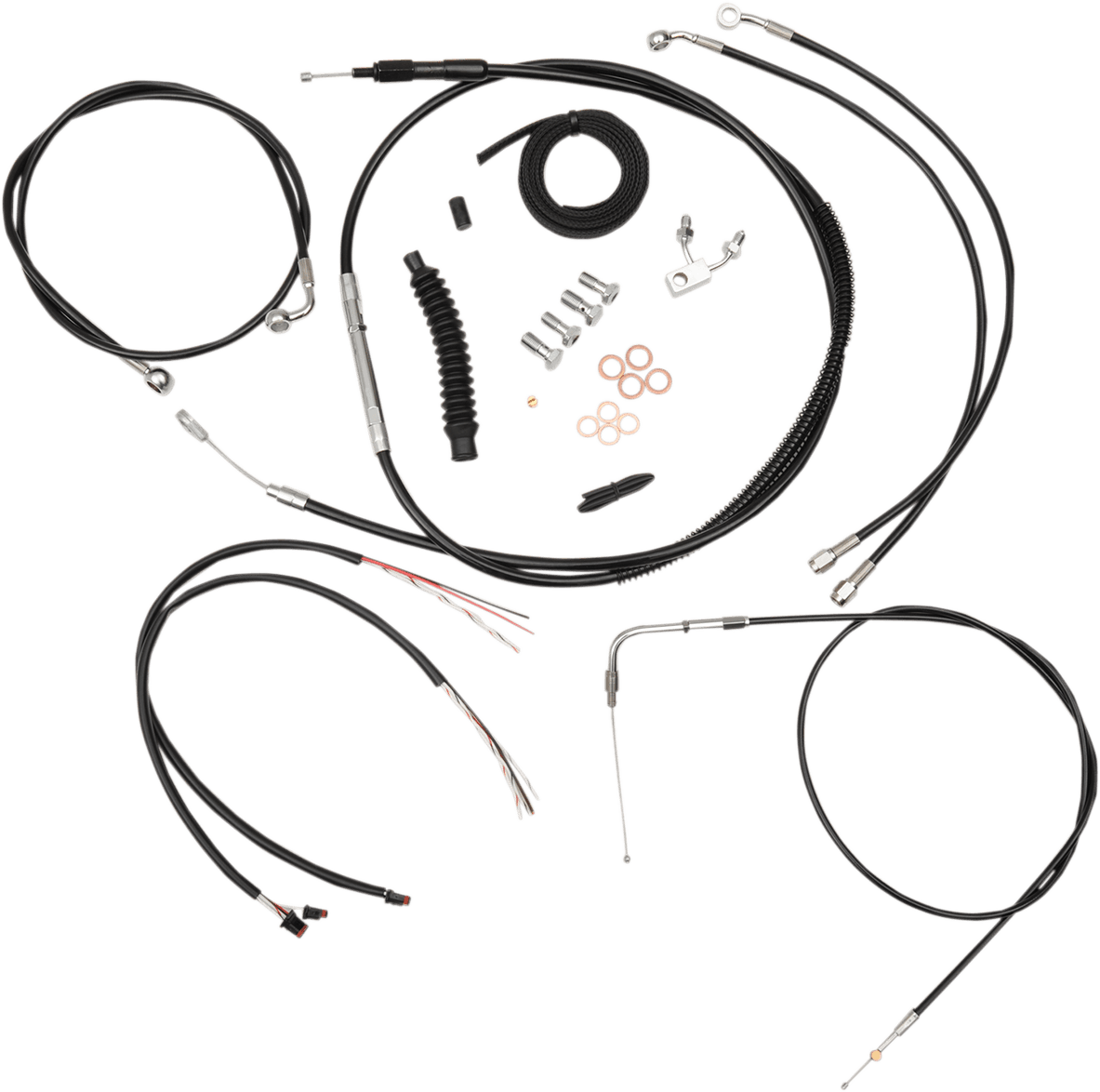 LA CHOPPERS 0610-1335 Complete Black Vinyl Braided Handlebar Cable/Brake Line Kit - 12"-14" Handlebars - '11-'14 Softail