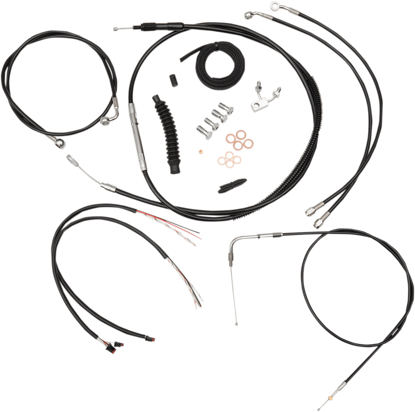 LA CHOPPERS 0610-1337 Complete Black Vinyl Braided Handlebar Cable/Brake Line Kit - 15"-17" Handlebars - '11-'14 Softail