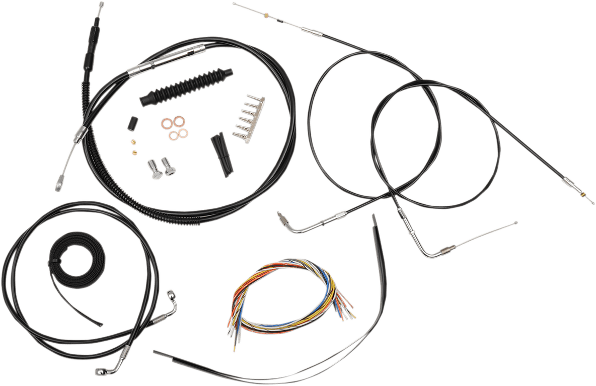 LA CHOPPERS 0610-1407 Complete Black Vinyl Braided Handlebar Cable/Brake Line Kit - 15"-17" Handlebars - '14-'22 Sportster