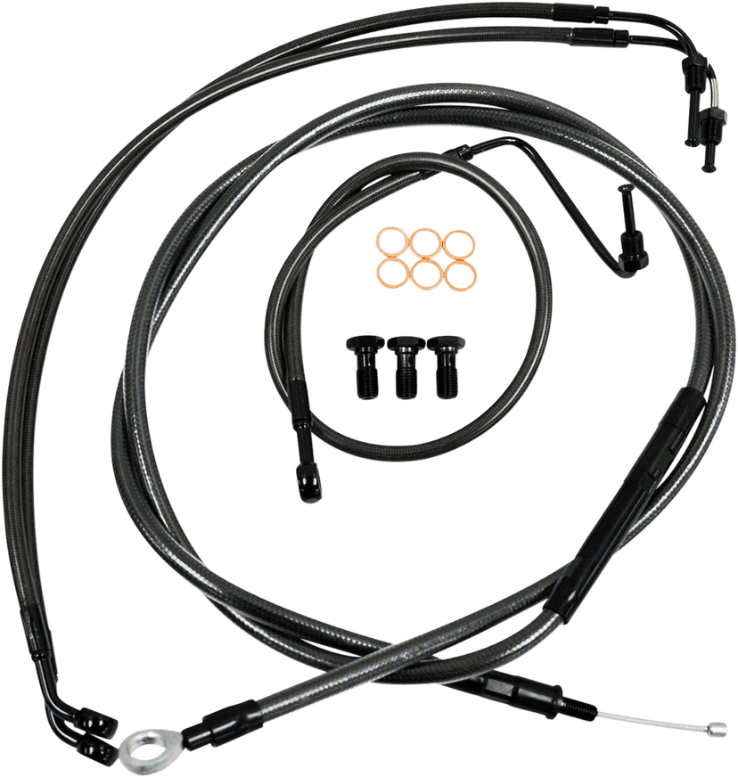 LA CHOPPERS 0610-1420 Standard Midnight Braided Handlebar Cable/Brake Line Kit - 15"-17" Ape Hangers - '14-'16 FLHX