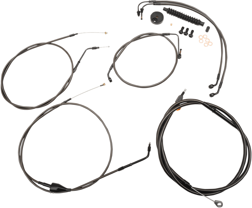 LA CHOPPERS 0610-1556 Standard Midnight Braided Handlebar Cable/Brake Line Kit - 12"-14" Ape Hangers - '96-'07 FLH