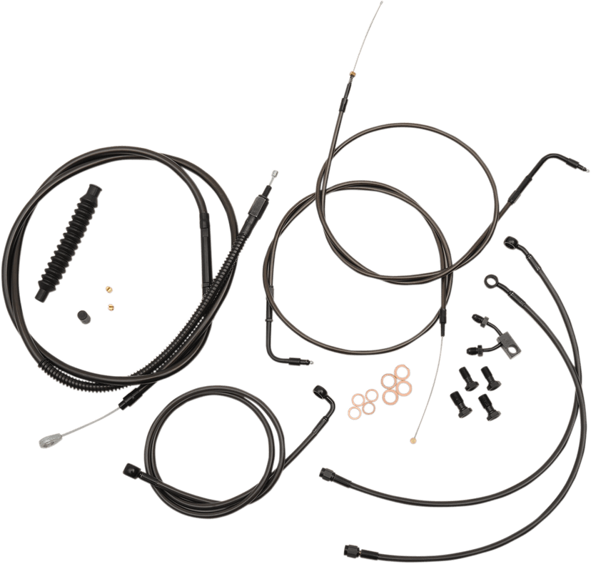 LA CHOPPERS 0610-1606 Standard Midnight Braided Handlebar Cable/Brake Line Kit - 18"-20" Ape Hangers - '11-'14 Softail