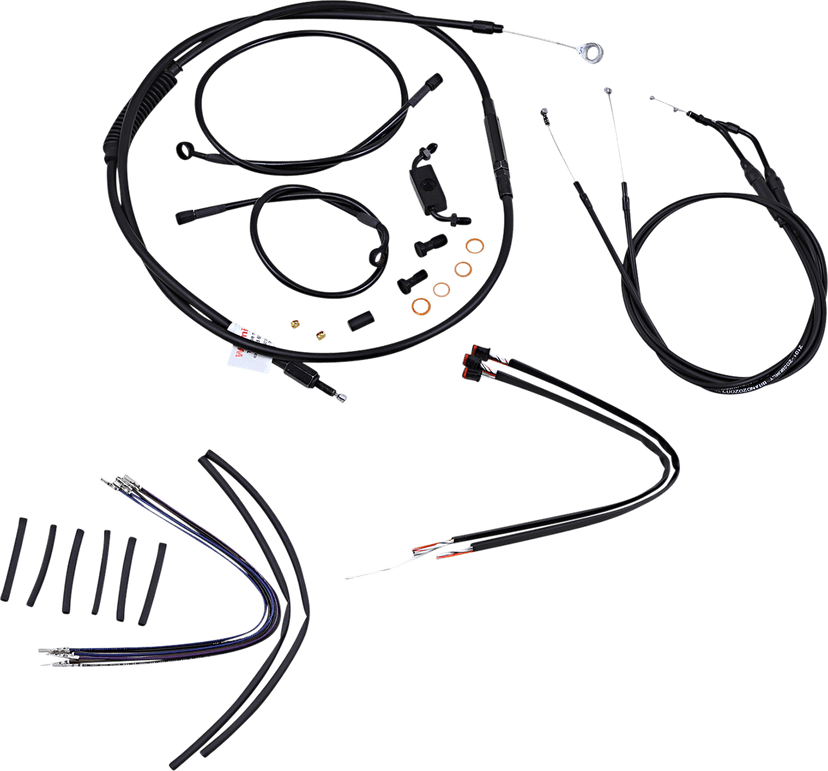 BURLY BRAND 0610-1666 Complete Black Vinyl Handlebar Cable/Line Kit for Ape Hangers - 12" - ABS - '12-'17 Dyna