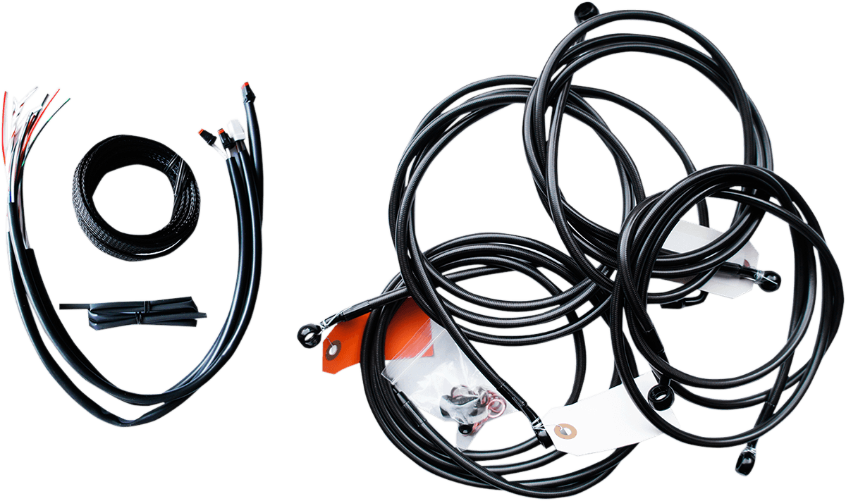 LA CHOPPERS 0610-1755 Complete Midnight Braided Cable Kit - 12"-14" Handlebars - ABS - '16 FLH