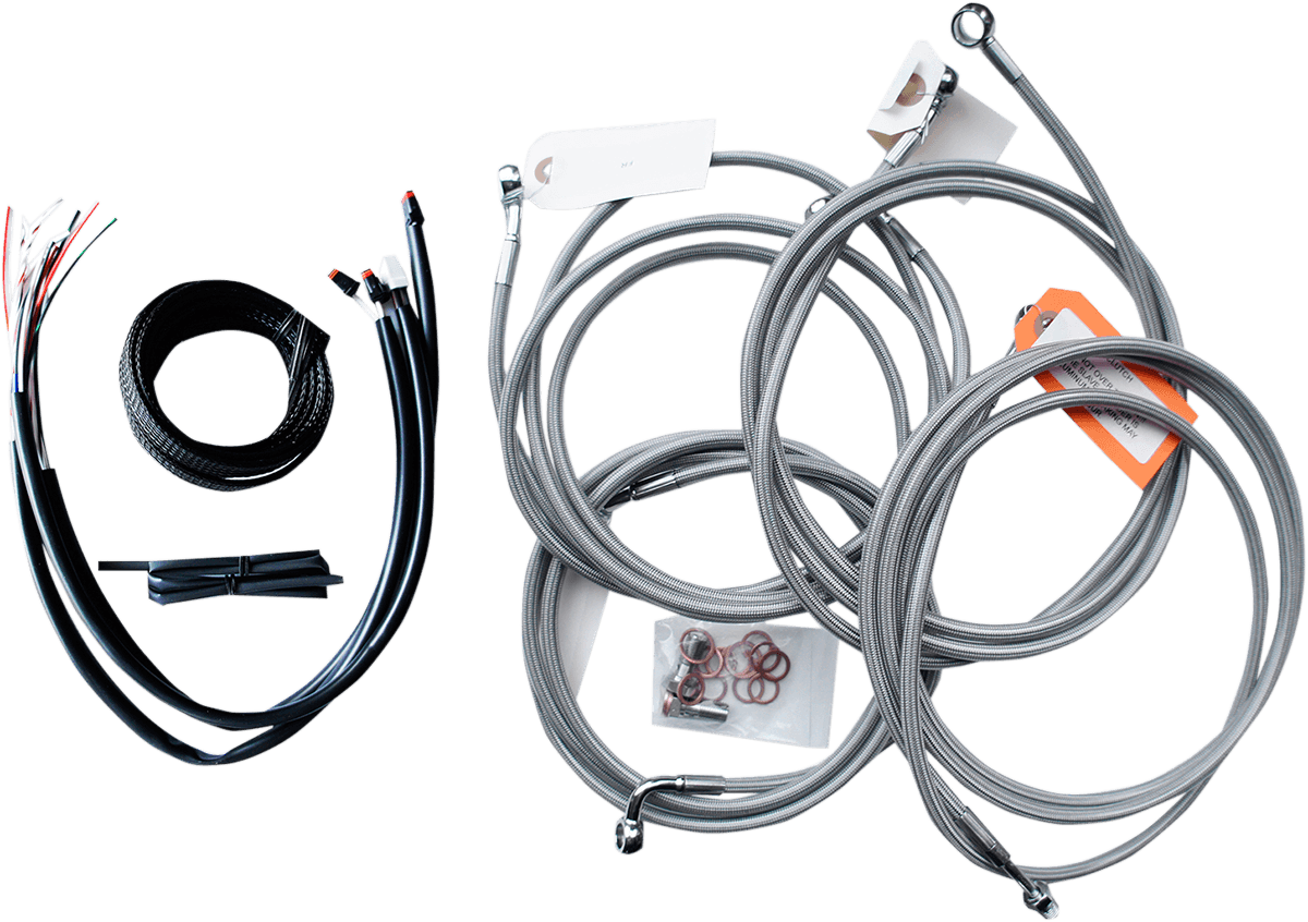 LA CHOPPERS 0610-1756 Complete Stainless Braided Handlebar Cable/Brake Line Kit - 15"-17" Handlebars - '16 Touring