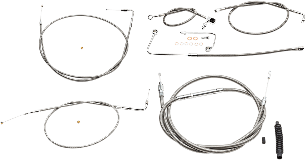 LA CHOPPERS 0610-1778 Standard Stainless Braided Handlebar Cable/Brake Line Kit - 12"-14" Ape Hangers - '15-'17 FLS