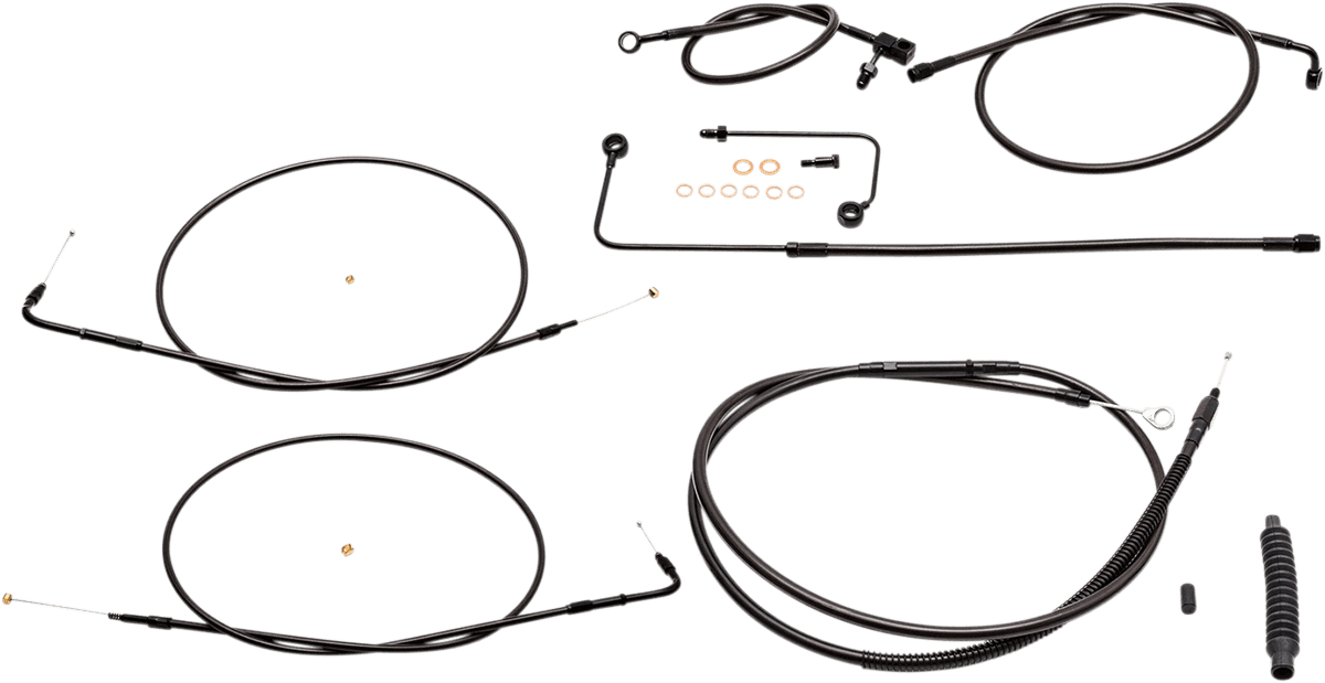 LA CHOPPERS 0610-1780 Standard Midnight Braided Handlebar Cable/Brake Line Kit - 12"-14" Ape Hangers - '15 FLS