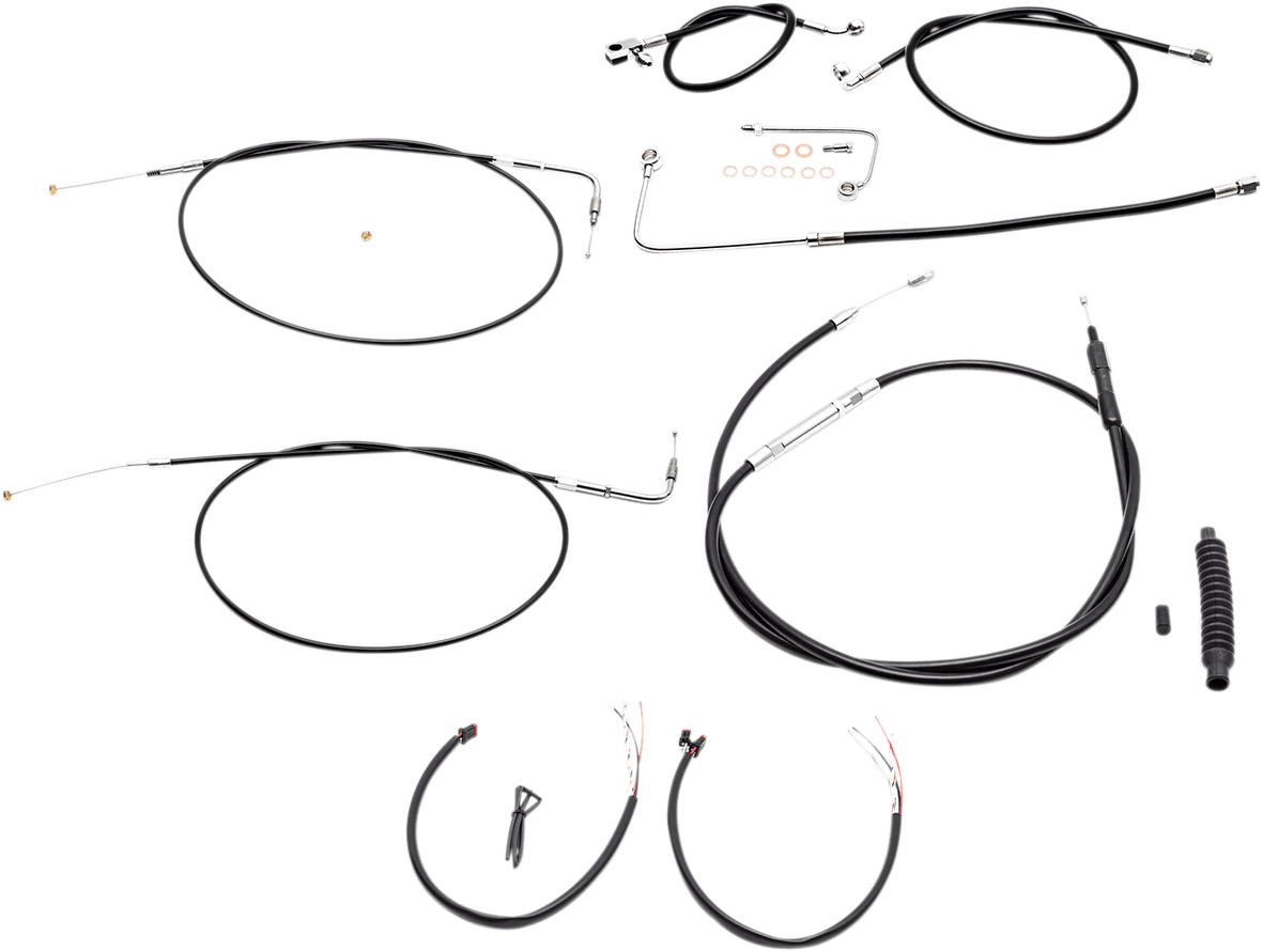LA CHOPPERS 0610-1797 Complete Black Vinyl Braided Handlebar Cable/Brake Line Kit - 12"-14" Handlebars - '15 FLS