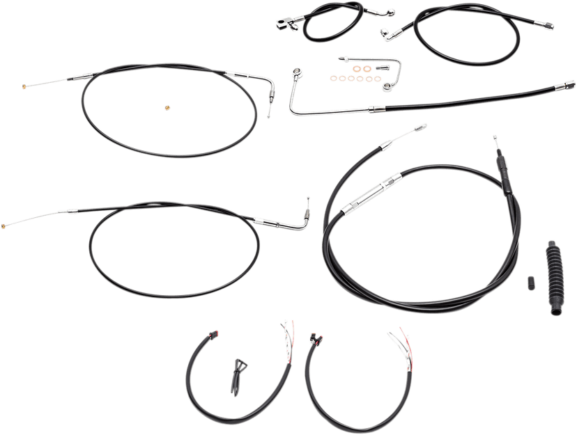 LA CHOPPERS 0610-1797 Complete Black Vinyl Braided Handlebar Cable/Brake Line Kit - 12"-14" Handlebars - '15 FLS