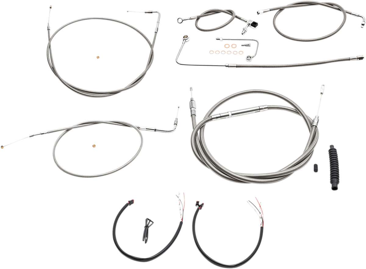 LA CHOPPERS 0610-1799 Complete Stainless Braided Handlebar Cable/Brake Line Kit - 15"-17" Handlebars - '15 FLS