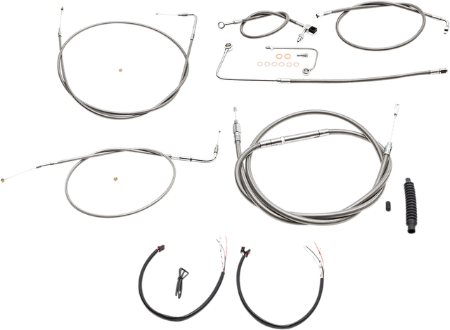 LA CHOPPERS 0610-1799 Complete Stainless Braided Handlebar Cable/Brake Line Kit - 15"-17" Handlebars - '15 FLS