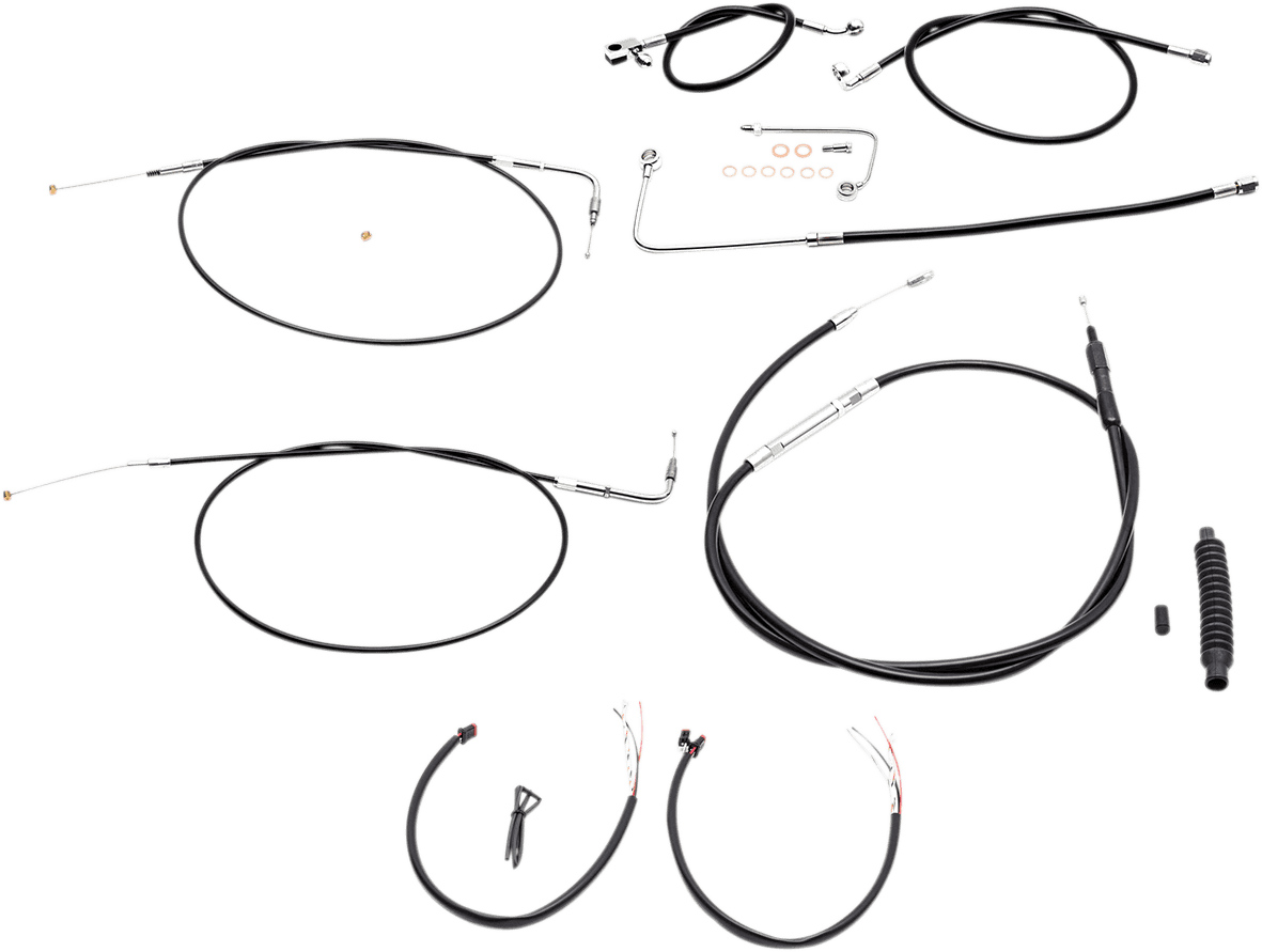 LA CHOPPERS 0610-1800 Complete Black Vinyl Braided Handlebar Cable/Brake Line Kit - 15"-17" Handlebars - '15 FLS
