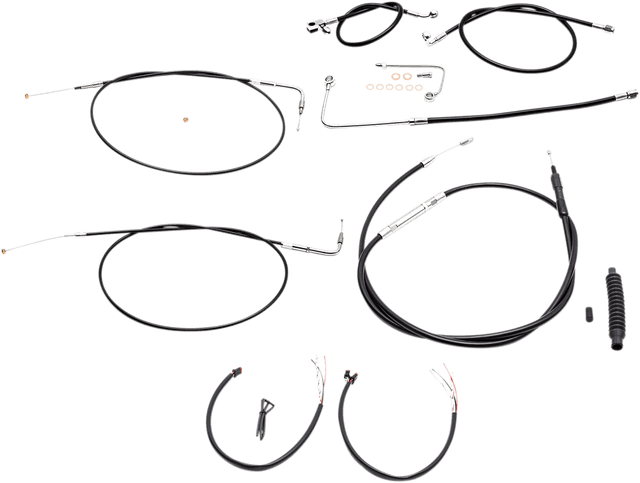 LA CHOPPERS 0610-1800 Complete Black Vinyl Braided Handlebar Cable/Brake Line Kit - 15"-17" Handlebars - '15 FLS