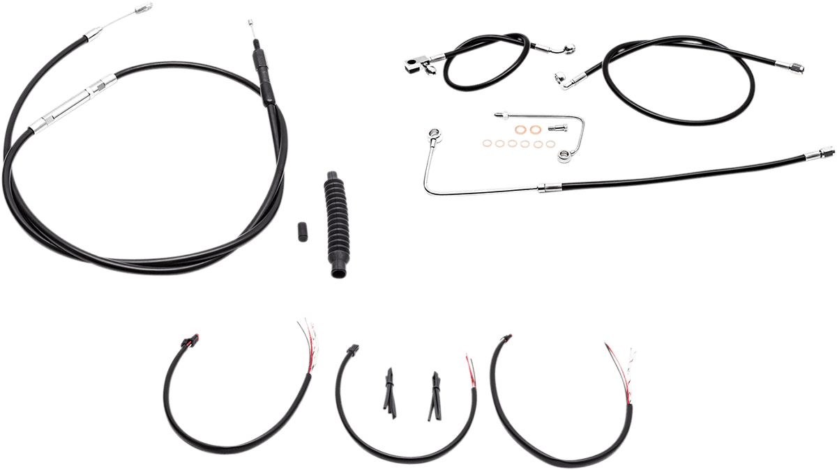 LA CHOPPERS 0610-1818 Complete Black Vinyl Braided Handlebar Cable/Brake Line Kit - 15"-17" Handlebars - '16-'17 FLS