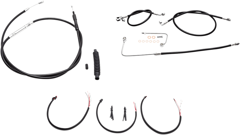 LA CHOPPERS 0610-1818 Complete Black Vinyl Braided Handlebar Cable/Brake Line Kit - 15"-17" Handlebars - '16-'17 FLS