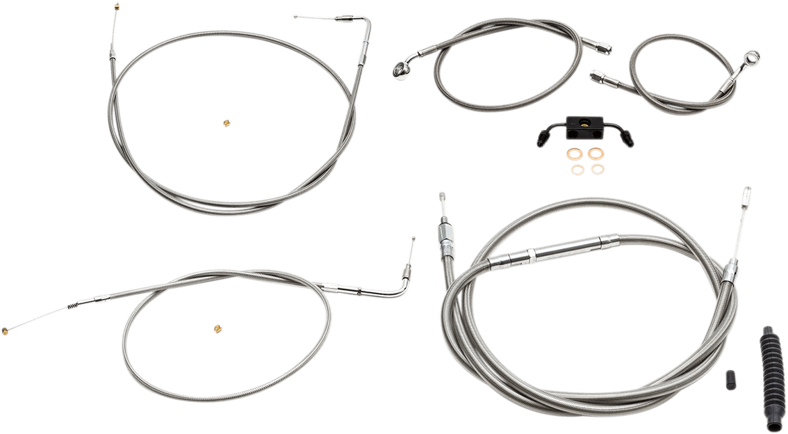 LA CHOPPERS 0610-1829 Standard Stainless Braided Handlebar Cable/Brake Line Kit - 15"-17" Ape Hangers - '12-'17 FXDB/C
