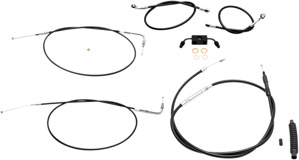 LA CHOPPERS 0610-1830 Standard Black Vinyl Handlebar Cable/Brake Line Kit - 15"-17" Ape Hangers - '12-'17 FXDB/C