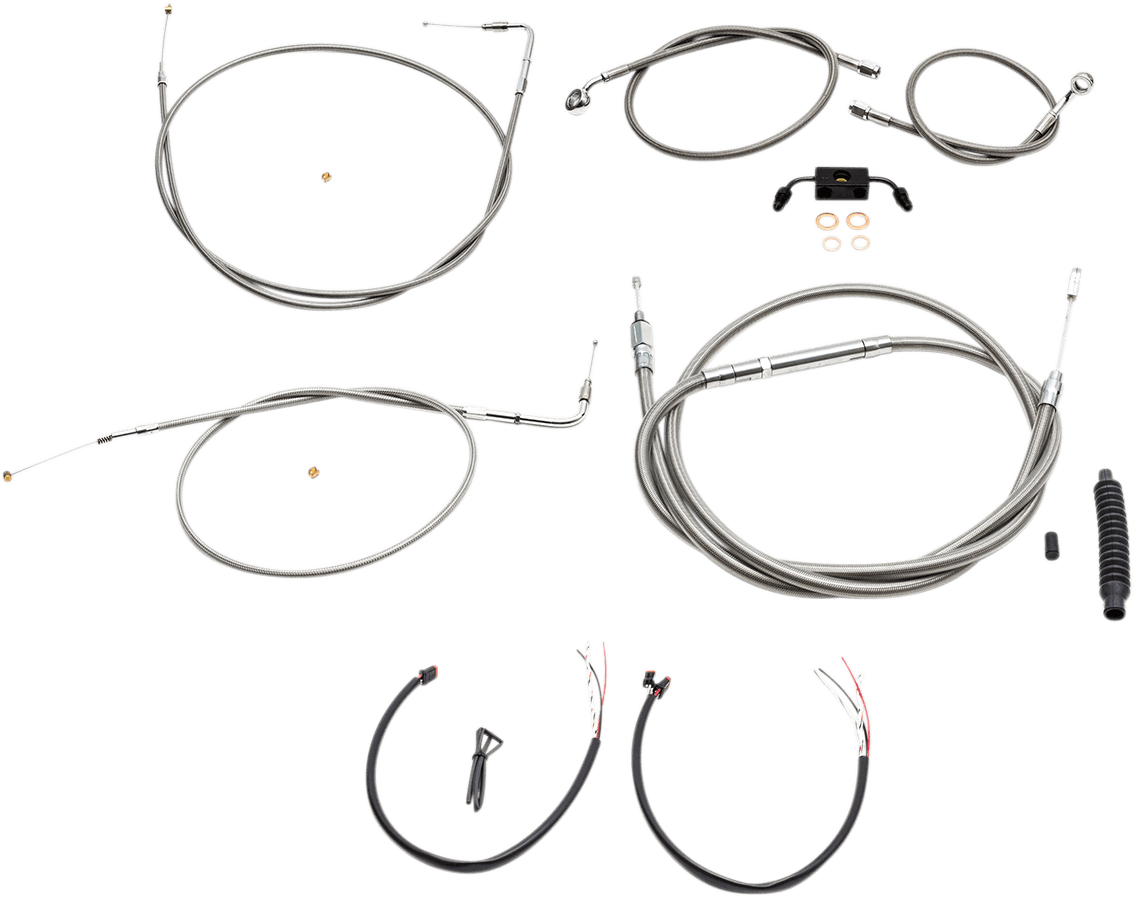 LA CHOPPERS 0610-1838 Complete Stainless Braided Handlebar Cable/Brake Line Kit - 12"-14" Handlebars - '12-'17 FXDB/C