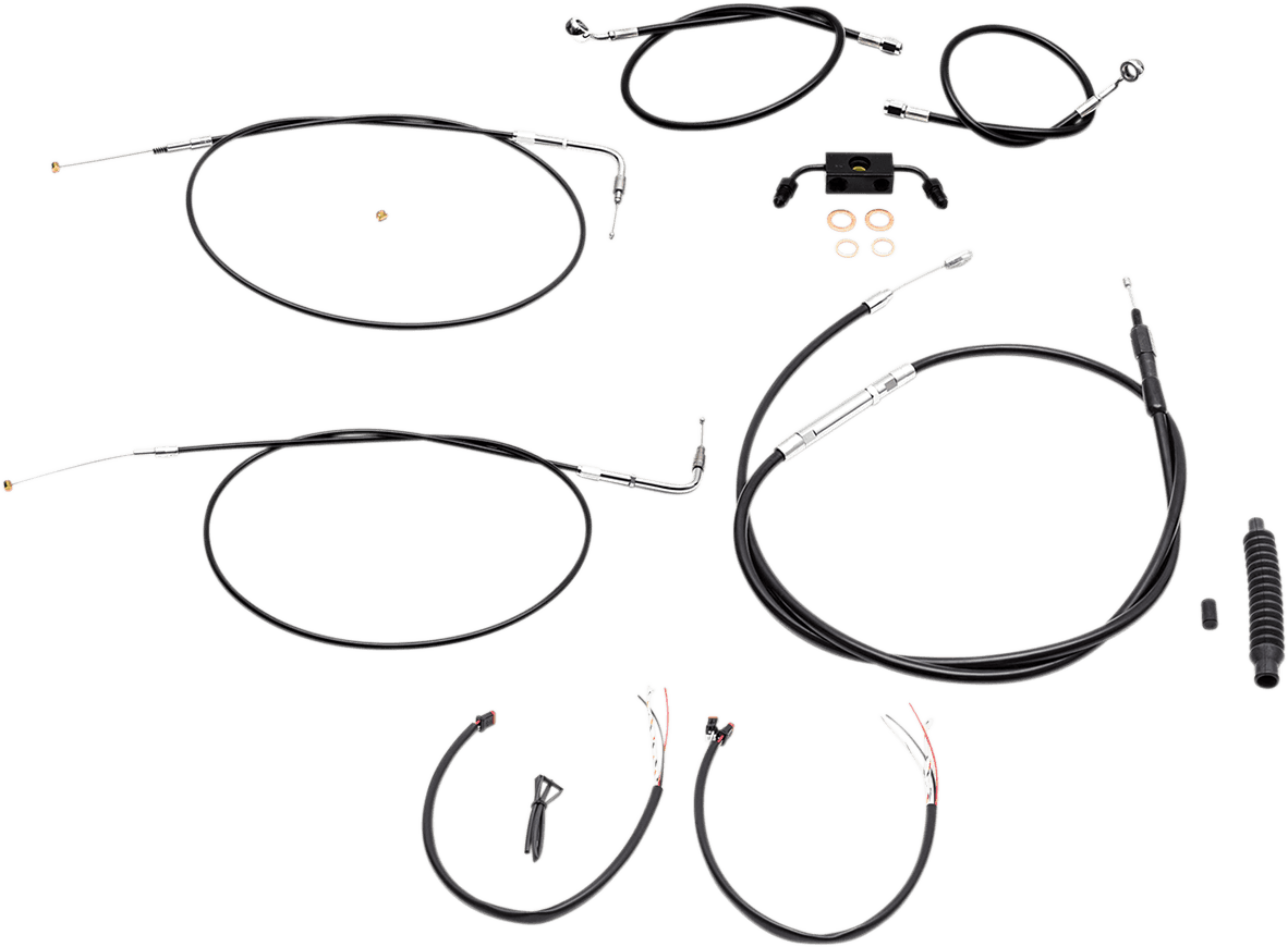 LA CHOPPERS 0610-1839 Complete Black Vinyl Braided Handlebar Cable/Brake Line Kit - 12"-14" Handlebars - '12-'17 FXDB/C