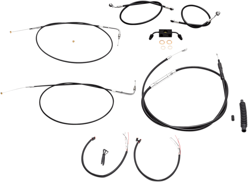 LA CHOPPERS 0610-1839 Complete Black Vinyl Braided Handlebar Cable/Brake Line Kit - 12"-14" Handlebars - '12-'17 FXDB/C