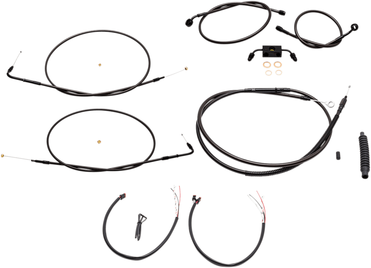 LA CHOPPERS 0610-1840 Complete Midnight Braided Cable Kit - 12"-14" Handlebars - ABS - '12-'17 FXDB/C