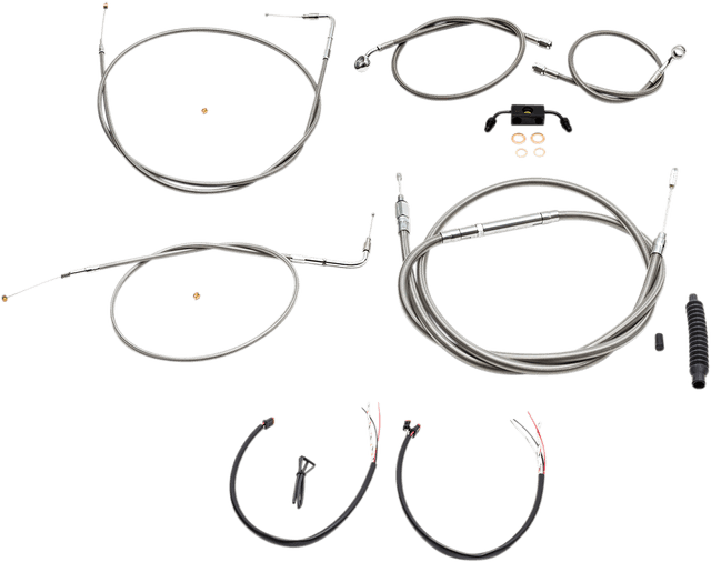 LA CHOPPERS 0610-1841 Complete Stainless Braided Handlebar Cable/Brake Line Kit - 15"-17" Handlebars - '12-'17 FXDB/C