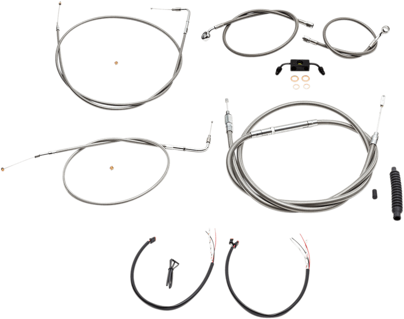 LA CHOPPERS 0610-1841 Complete Stainless Braided Handlebar Cable/Brake Line Kit - 15"-17" Handlebars - '12-'17 FXDB/C