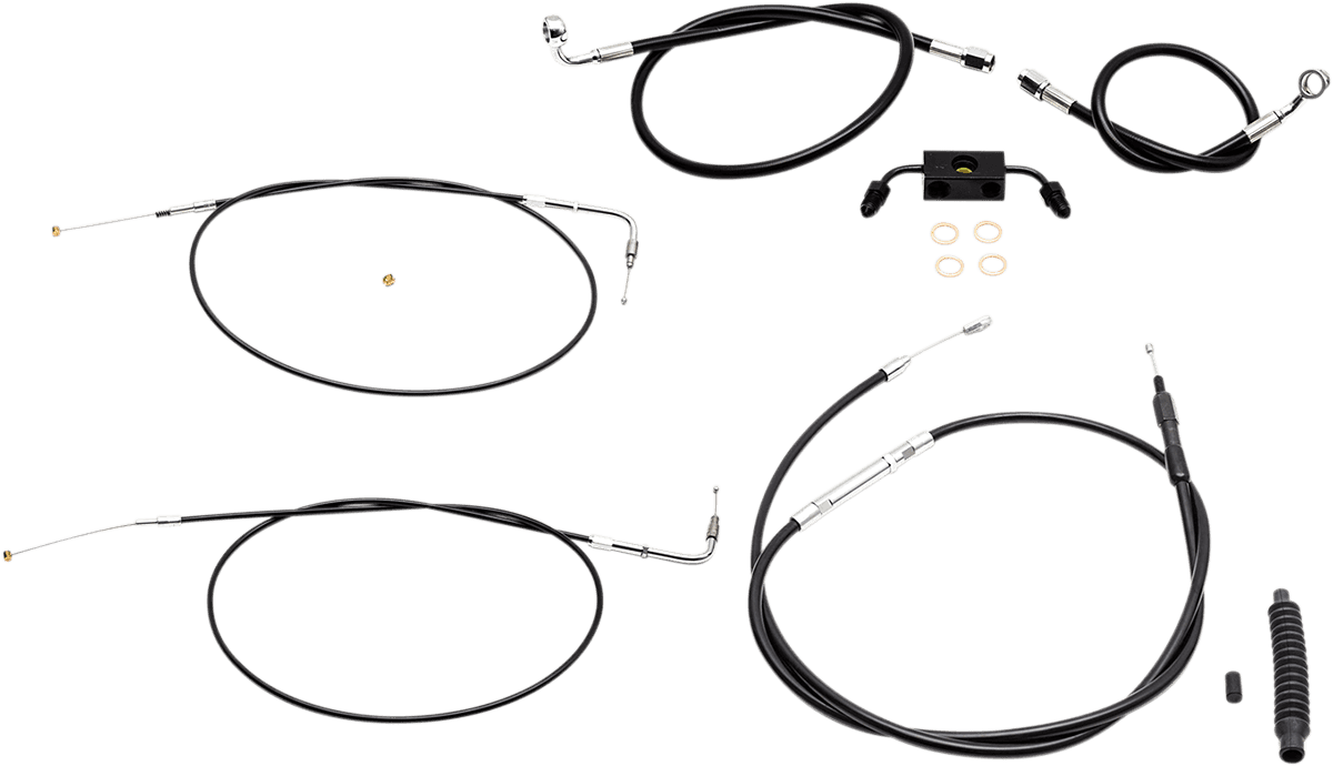 LA CHOPPERS 0610-1854 Standard Black Vinyl Handlebar Cable/Brake Line Kit - 15"-17" Ape Hangers - '13-'22 Sportster