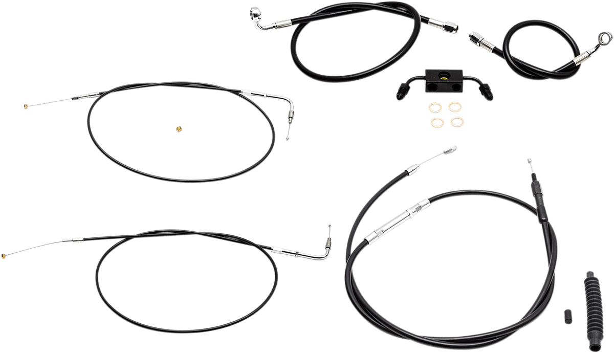LA CHOPPERS 0610-1854 Standard Black Vinyl Handlebar Cable/Brake Line Kit - 15"-17" Ape Hangers - '13-'22 Sportster