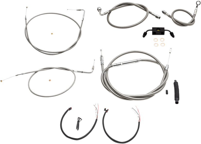 LA CHOPPERS 0610-1859 Complete Stainless Braided Handlebar Cable/Brake Line Kit - Mini Handlebars - '13-'22 Sportster