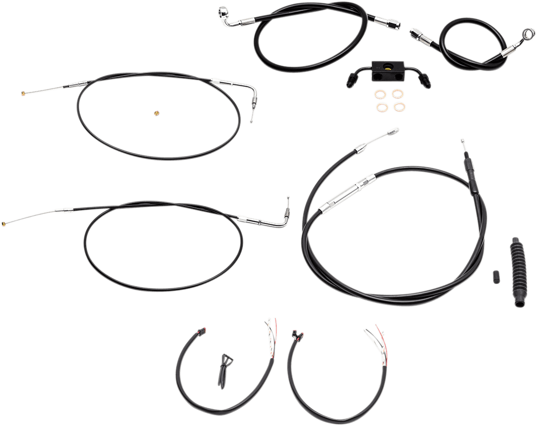 LA CHOPPERS 0610-1866 Complete Black Vinyl Braided Handlebar Cable/Brake Line Kit - 15"-17" Handlebars - '13-'22 Sportster