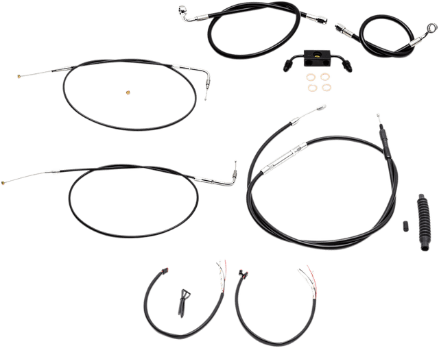 LA CHOPPERS 0610-1866 Complete Black Vinyl Braided Handlebar Cable/Brake Line Kit - 15"-17" Handlebars - '13-'22 Sportster