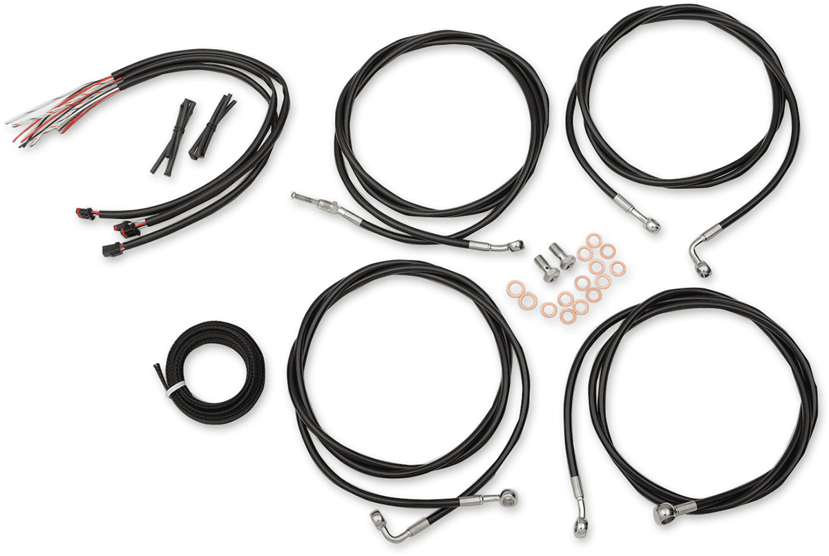 LA CHOPPERS 0610-1941 Complete Black Vinyl Braided Handlebar Cable/Brake Line Kit - Mini Handlebars - '17-'20 FL