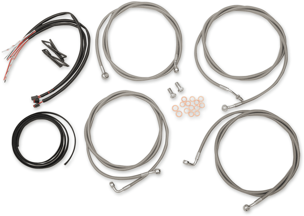 LA CHOPPERS 0610-1946 Complete Stainless Braided Handlebar Cable/Brake Line Kit - 15"-17" Handlebars - '17-'20 Touring