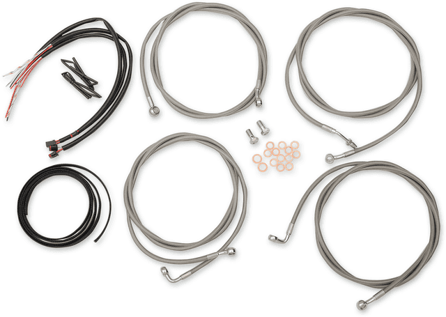 LA CHOPPERS 0610-1949 Complete Stainless Braided Handlebar Cable/Brake Line Kit - 18"-20" Handlebars - '17-'20 Touring