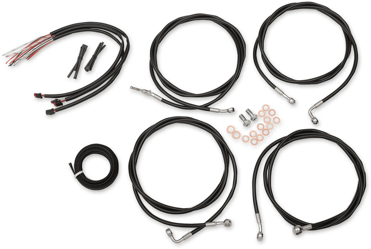 LA CHOPPERS 0610-1950 Complete Black Vinyl Braided Handlebar Cable/Brake Line Kit - 18"-20" Handlebars - '17-'20 FL